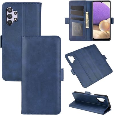MobyDefend Hoesje - Geschikt voor Samsung Galaxy A32 (4G) - Luxe Wallet Book Case (Sluiting Zijkant) - Blauw