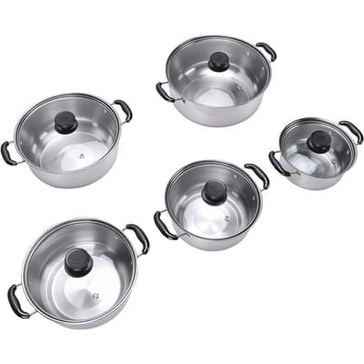 5-delige kookgerei set met glazen deksels Roestvrij staal melkpan Keuken kookset voor inductiekookplaat L