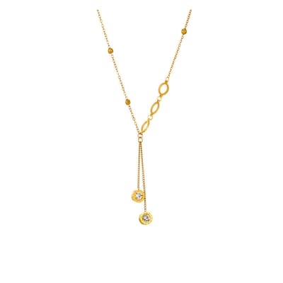 Goudkleurige Ketting - Minimalistische ketting - Twee Stenen Hanger - Roestvrij Staal - Verstelbaar - Luxe & Elegant - Dames Ketting