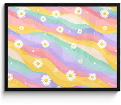 Poster in lijst - Fotolijst 80x60 cm - Posters - Madeliefjes - Kleurrijk - Pastel - Vrolijk - Posterlijst zwart - Decoratie - Wanddecoratie woonkamer - Muurdecoratie slaapkamer