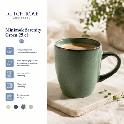 Dutch Rose Serenity Mok - Theemok - Koffiemok - Stoneware Handgemaakt - Groen 25 cl.