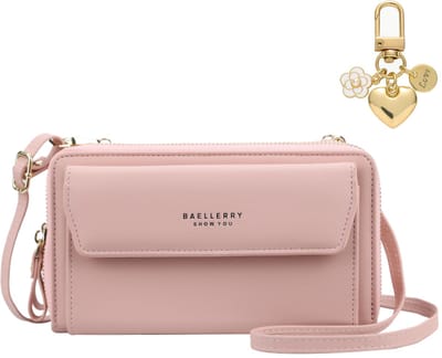 ADEL Crossbody Telefoontasje voor Vrije Handen – Dames Telefoon Tas als Portemonnee Incl. Goud Hangertje – Universeel (o.a. iPhone & Samsung) – Lichtroze