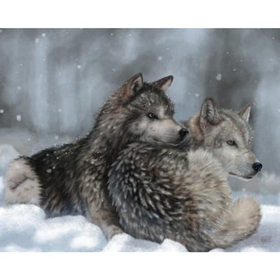 Diamant peinture point de croix loup Couple diamant mosaïque Animal broderie 20X30CM black