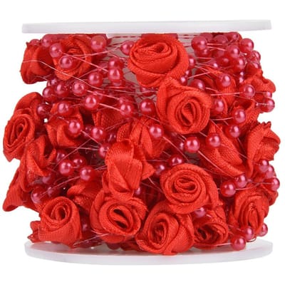 10m rol Roos Kunstparel Draad Kralen Slinger String DIY Bruiloftsdecoratie(rood) rood