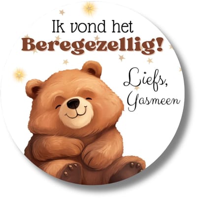 Traktatiestickers met naam – Ik vond het Beregezellig – Beer – 20 stuks – 4 cm