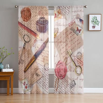 Vintage Oude Inktfles Textuur Transparante Gordijnen voor Woonkamer Transparant Tule Raamgordijn Slaapkamer Keuken Decor Sluier Draperieën 135W x 114H(cm) gray