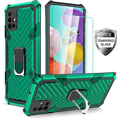 Hoesje Geschikt Voor Samsung Galaxy A21S hoesje nieuw Schokbestendige ring armor Groen - Screenprotector Galaxy A21S 2X tempered Glass
