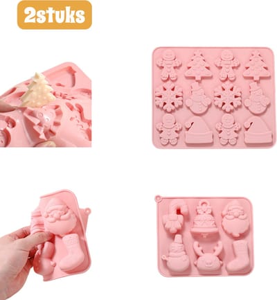 2 stuks - Bakvormen - Siliconen mallen - Chocolademousse koekjesvormen - Feestelijke dessertgereedschappen - Geschikt voor gebruik in de keuken - Ideaal voor Kerstmis - Roze