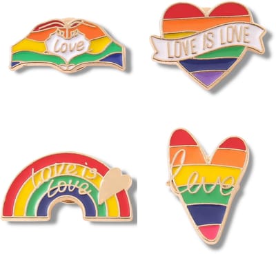 Regenboog Love Pins – Set van 4 | Inclusief “Love Hands”, “Love Is Love Heart”, “Love Is Love Rainbow” & “Striped Heart Love”