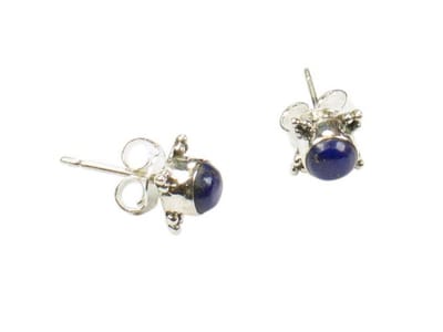 Zilveren knop oorbellen Lapis Lazuli 925 zilver