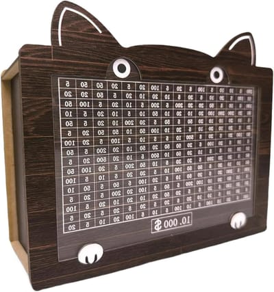 Houten Spaarpot - Geldkist Kat Vorm - Geld Besparen - Met Meter - 21 x 18.3 x 8.5 cm - Uniek