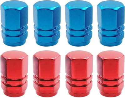Set van 8 Aluminium Ventieldoppen voor Auto, Motor, Fiets en Kinderwagens - Stofdicht en Duurzaam (Rood, Blauw)