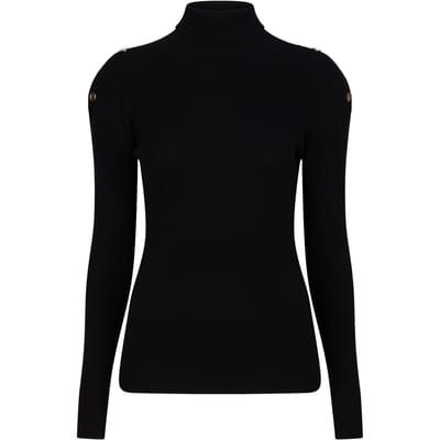 EsQualo Top Rib Slv/lss Buttons Col Black Maat: S | Sweaters Outlet | Dames | Zwart