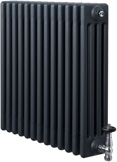 4-kolomsradiator - grijs - 600x605 mm - thermostaatkraan