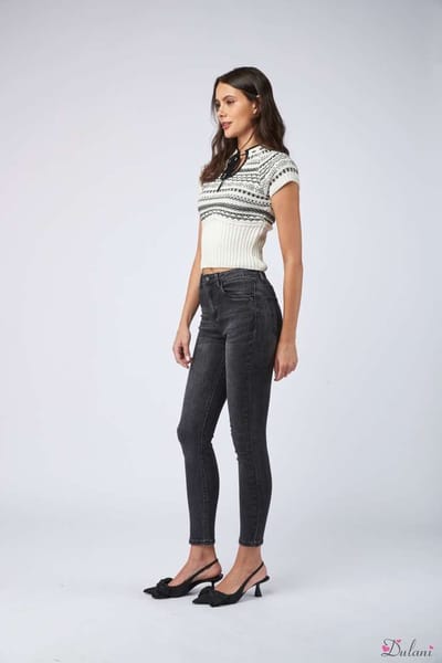 Broek Toxik3 hoge taille met grijze denim