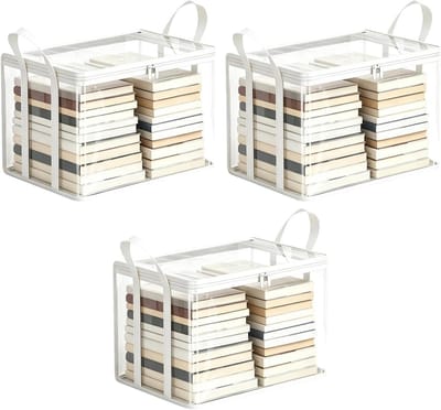 Boeken Opbergbox - Verhuiszak - Spullen Ordenen - Transparant Design - 35x28x2 cm - Wit