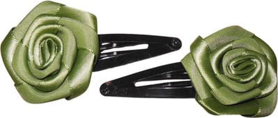 2 roosjes klein met klik-klak haarspeldje kaki groen