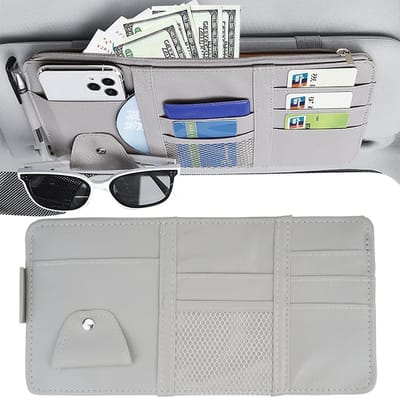 Zonnebril Organizer voor Auto, Lederen Interieur, 31 x 15.5 cm, Kaartenhouder en Opbergzak voor Accessoires