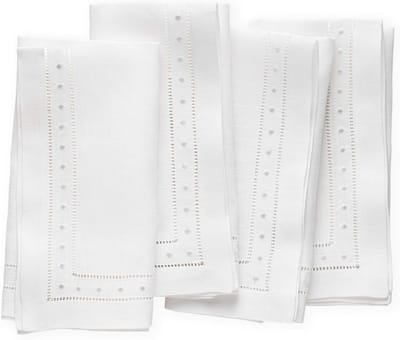 Linnen Servetten - Dinerservetten Stoffen - Tafel Dekken - Geborduurd Zwitsers Stip - 45 x 45 cm - Wit