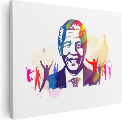 Artaza Canvas Schilderij Portret Mandela - 40x30 cm - Klein - Wanddecoratie Pop Art - Muurdecoratie Abstract - Schilderijen Op Canvas