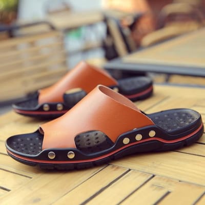 Echt Koeienleer Pantoffels Paar Buiten Antislip Heren Dames Huis Mode Casual Enkele Schoenen PVC Zacht 39 oranje