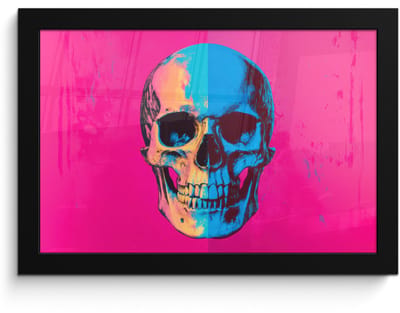 Poster in lijst - Fotolijst 30x20 cm - Posters - Neon - Blauw - Pop-art - Schedel - Posterlijst zwart - Decoratie - Wanddecoratie woonkamer - Muurdecoratie slaapkamer
