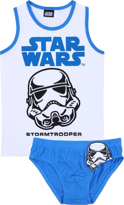 Wit jongens t-shirt + blauw STAR WARS Disney slipje