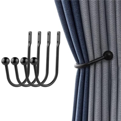 4 stuks - Gordijnbevestiging - Gordijnstrikhaak - Gordijnstrik - Gordijnstrik muurbevestiging - Vintage raamhaak - Lichtgewicht en stevig - Corrosiebestendig - Zwart - Geschikt voor woonkamer, slaapkamer