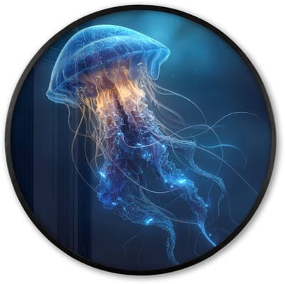 Poster in lijst Rond - Fotolijst 60x60 cm - Posters - Kwal - Lichtgevend - Tentakels - Blauw - Ronde posterlijst zwart - Decoratie - Wanddecoratie woonkamer - Muurdecoratie slaapkamer