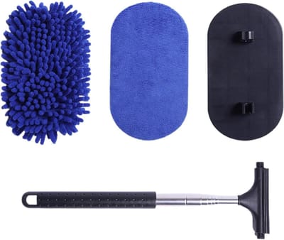 Autowasborstel Dweilset - Auto Poetsset - Voertuigen Reinigen - Verstelbare Lange Steel - 101 cm - Grijs