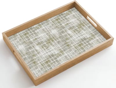 Dienblad hout 50x35 cm - Schootdienblad - Linnen - Patroon - Groen - Borrelplank rechthoek - Plateau dienbladen