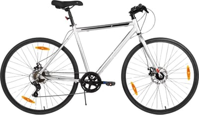 Racefiets – Voor heren en dames – Lichtgewicht aluminium frame, 7 versnellingen, dubbele schijfrem – Zilver, 71 cm