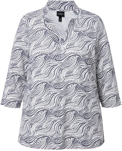 Ulla Popken - Dames - Shirt stippen A-lijn spaghettikraag 3/4-mouwen - Sneeuwwit - Maat 42+