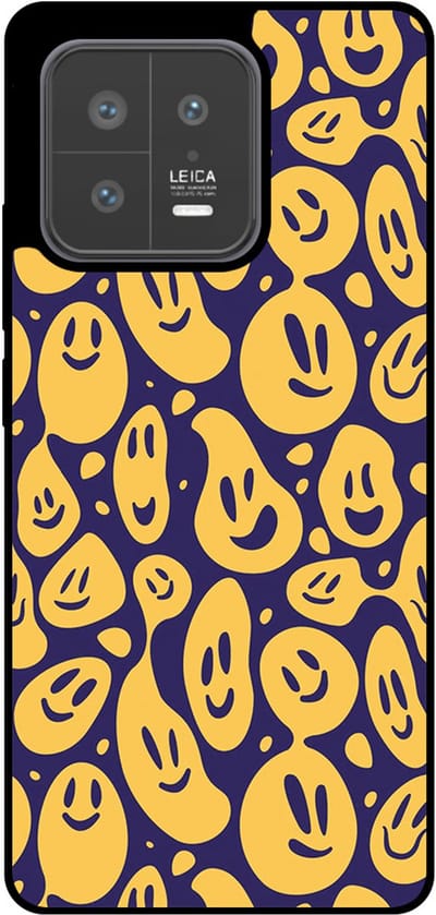 Smartphonica Telefoonhoesje Geschikt voor Xiaomi 13 met smiley opdruk - TPU backcover case emoji design - Paars Geel geschikt voor Xiaomi 13
