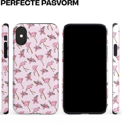 Casetastic hoesje geschikt voor Apple iPhone X / Apple iPhone XS - Dubbellaagse bescherming - Tropisch Roze Flamigo Bloemen Paradijs - Fashion Case - Lichtgrijs Wit Lichtroze
