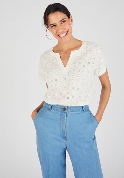 Damart - T-shirt van sierlijk jacquard tricot - Dames - Beige - S