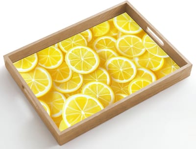 Dienblad hout 50x35 cm - Schootdienblad - Citroenen - Geel - Zomers - levendig - Borrelplank rechthoek - Plateau dienbladen