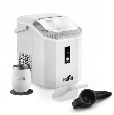 Bardi 1.1L - Nugget IJsblokjesmachine Square - Crushed Ice Maker met IJsschep - 15kg/24 uur - Ijsblokjesmaker - Met Luxe Thermosbeker - WIT met citruspers Zwart