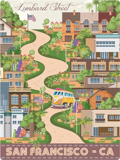 Signs USA - retro wandbord - dibond - San Francisco Lombard Street - 33 x 44 cm