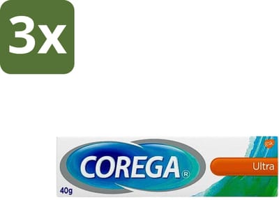 3 x Corega Ultra Kleefcrème - Krachtig Houvast & Bescherming - Met Verfrissende Mintsmaak - 40g - Gebitprothese Kleefcrème - Houvast Gebitsprothese - Prothese Fixatie - Prothese Crème - Mintsmaak Prothese