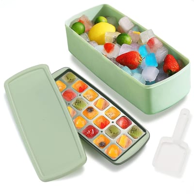 Unyqoos ® IJsblokjesvorm Set met Deksel, Opslagbak en Schep voor Gemakkelijk Gebruik in Keuken of Bar