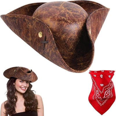 Piratenhoed van Faux Leather, Driehoorn Hoed voor Carnaval, Halloween en Themafeesten, Piratenaccessoires en Kostuumaccessoires, Bruin