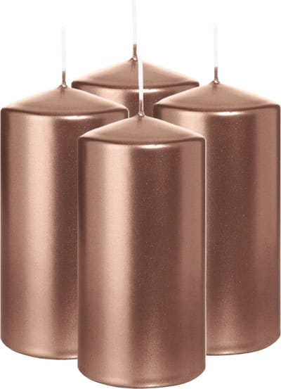 Wiedemann Cilinderkaars/stompkaars - 4x - metallic roségoud - 12 x 6 cm - 33 branduren - zuilkaarsen