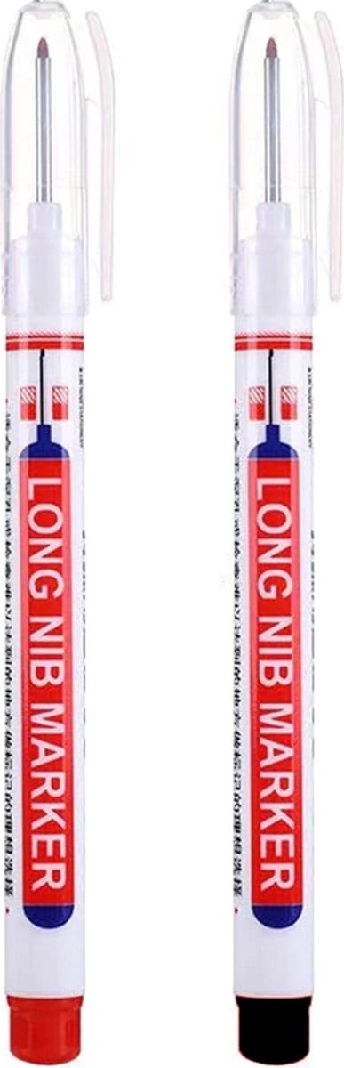 DW4Trading Marker Markeerstiften Set van 2 Rood en Zwart - Timmerman - 13,5x2 cm - Extra Lange Punt