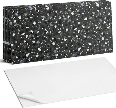 Coloray Plaktegels - Steenpatroon met fragmenten Wandtegel Zelfklevend - 60 cm x 30 cm - Zwart Plaktegels - 6 stuks - Rechthoek PVC Tegels - Plaktegels Keuken - Zelfklevende Vloertegels Badkamer - Vinyltegels Vloer Zelfklevend - Portugese Tegels