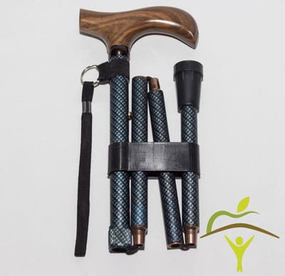 Opvouwbare wandelstok - Houten handvat - Opdruk: Blauw - Adhome