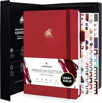 Luxe Week- en Maandplanner A5 - Ongedateerde Organizer voor Productiviteit en Doelen Stellen - Rood