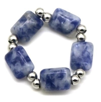 Ring met Steentjes - RVS - One Size - Zilverkleurig en Blauw