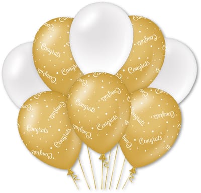 Q2P - Congrats Ballon - Verjaardag Versiering - Wit & Goud - Latex Ballon - Helium Geschikt - Geslaagd Decoratie