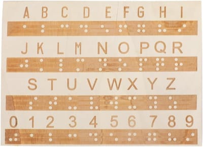 Houten Braille Leerbord - Educatief Hulpmiddel - Tactiel Leren - Gegraveerde Letters Cijfers - 22 x 16 cm - Houtkleur